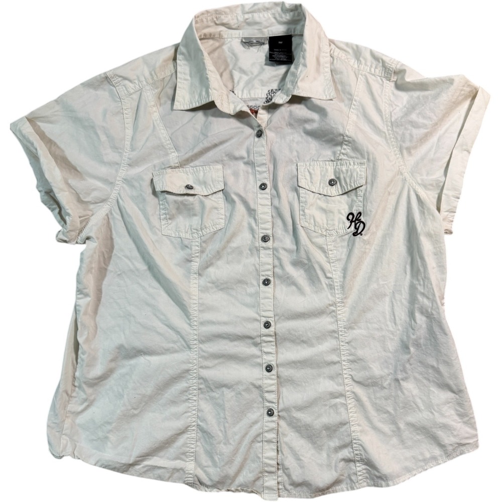 Womens Harley Davidson Button Down Shirt Top Wings‎ Logo Size 1W Cotton